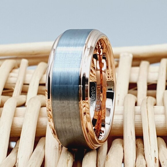 "Rose Gold & Silver Tungsten Wedding Ring, GALTUN842 - Picture 5 of 6